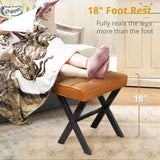 LUE BONA Square Linen Makeup Stool, Metal X Legs, Small Ottoman Stool Chair for Vanity, Modern Padded Seat Foot Rest for Makeup Room, Bathroom