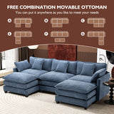 Ihanherry 146" U-Shaped Modern Sofa Modular Sectional Cloud Couch with 2 Ottoman, 6-Seat Chenille Deep Seat Sofa with 6 Pillows for Living Room, Bedroom and Apartment, Grey