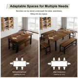 Feonase 5-Piece Dining Table Set for 4-8 People, 63" Large Extendable Kitchen Table Set with 2 Benches and 2 Square Stools, Dining Room Table with MDF Wood Board, Easy Assembly, Black