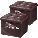 AmasSmile Storage Ottoman Folding Foot Rest Stool, Leather Footstool Bench, Short Ottoman Stool, Storage Foot Rest Store, Books (Black, 17" D x 13" W x 13" H)