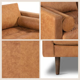 POLY & BARK Napa 72" Apartment Sofa – Italian-Tanned Full-Grain Pure-Aniline or Semi-Aniline Leather, Feather-Down Cushioning, Kiln-Dried Solid Wood Frame, Walnut Legs - Cognac Tan