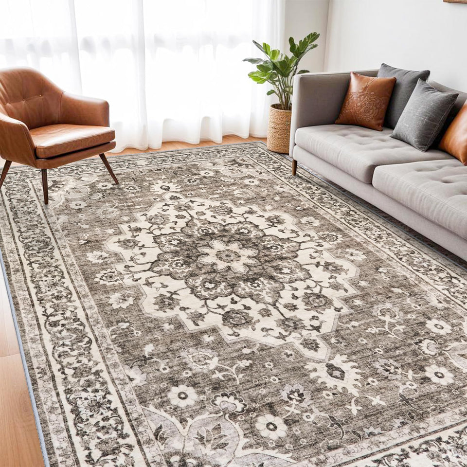 TOPRUUG Washable Oriental Area Rug - 12x15 Rugs for Living Room Soft Carpet for Bedroom Waterproof Floral Distressed Indoor Stain Resistant Non-Shedding Floor Carpets (Green, 12x15)