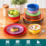 vancasso Bonita Dinnerware Set 24 Pieces Blue Stoneware Service for 6, Handpainted Spirals Pattern Stoneware Combination Set