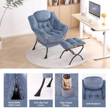 LITA Lazy Chair with Ottoman, Modern Accent Leisure Upholstered Lazy Sofa Armchair, Contemporary Lounge Reading Chair with Armrests and a Side Pocket for Living Room, Bedroom & Small Space, Dark Grey