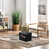 AmasSmile Storage Ottoman Folding Foot Rest Stool, Leather Footstool Bench, Short Ottoman Stool, Storage Foot Rest Store, Books (Black, 17" D x 13" W x 13" H)