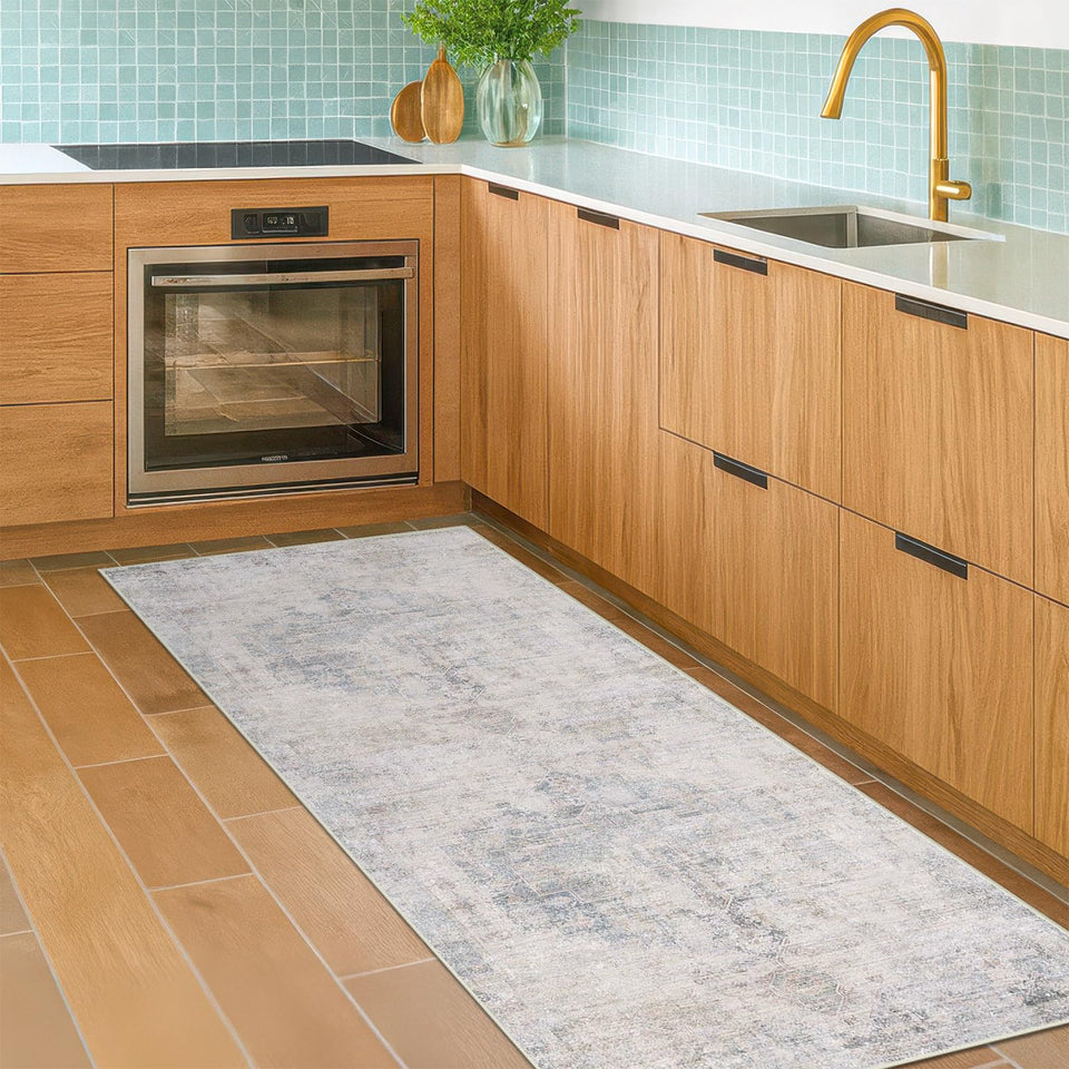 Neutral Living Room Rug - 10x14 Farmhouse Beige Brown Large Area Rug for Dining Room, Bedroom, Low Pile Lightweight Washable