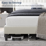 Yaheetech King Bed Frame Upholstered Platform Bed with Fabric Headboard, Wing Edge Design/Non-Slip and Noise-Free/Wooden Slats Support/No Box Spring Needed/Easy Assembly, Ivory King Bed