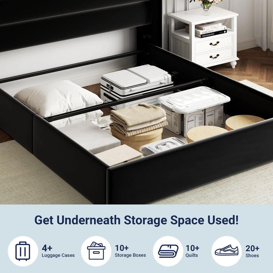 Allewie King Size Lift Up Storage Bed, Modern Wingback Headboard, Hydraulic Support, No Box Spring Needed, Light Beige