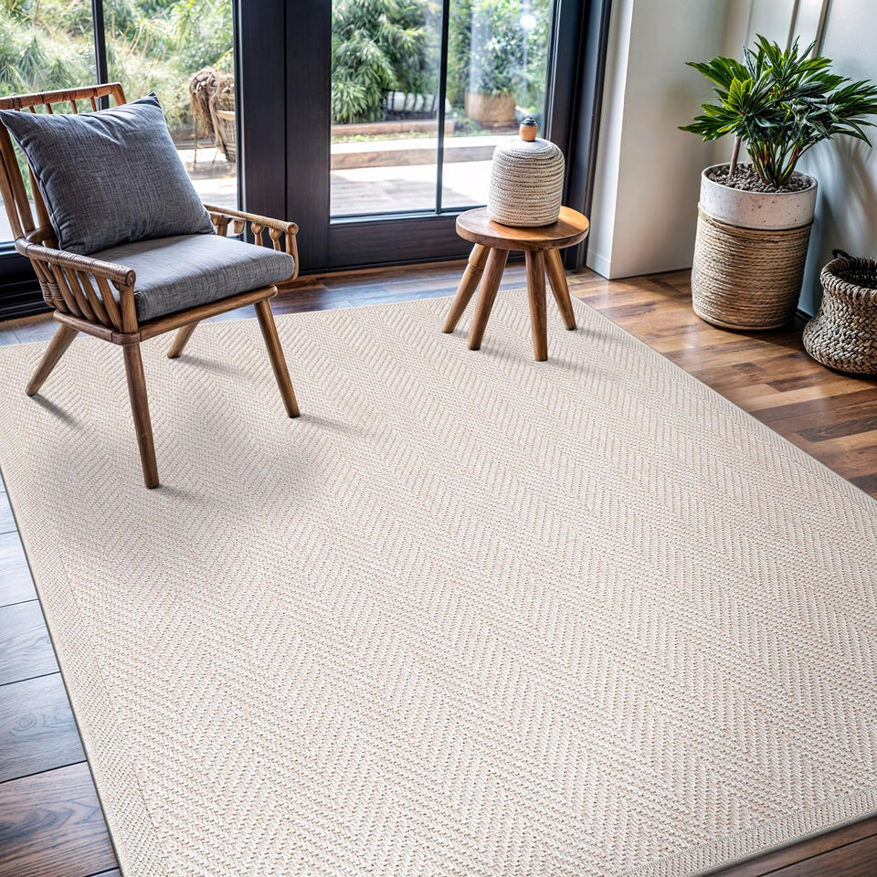 CAMILSON Easy Jute Rug 10x14, Indoor Outdoor Natural Color Fiber Area Rugs for Living Room Patio and Kitchen Rug, Sisal Boho Woven Design, Easy-Cleaning, Washable Outside Carpet Alfombras (10 x 14)