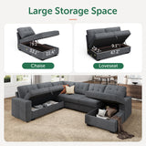 HONBAY Sectional Sleeper Sofa Pull Out Bed with Storage Chaise, Sectional Sofa Couch, Sleeper Couch Bed for Living Room, Dark Grey