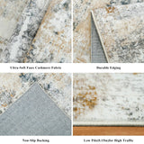 12x15 Area Rug for Living Room – Large Modern Neutral Abstract Thin Washable Carpet, Soft Low Pile Non-Slip Stain-Resistant for Bedroom Dining Room Home Office (Beige Grey)