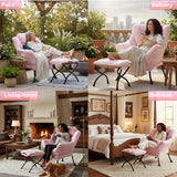 LITA Lazy Chair with Ottoman, Modern Accent Leisure Upholstered Lazy Sofa Armchair, Contemporary Lounge Reading Chair with Armrests and a Side Pocket for Living Room, Bedroom & Small Space, Dark Grey