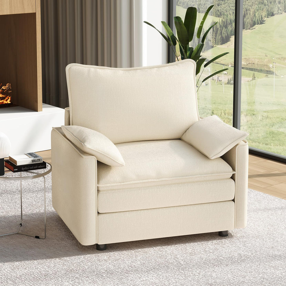 Vesgantti 142" U Shaped Sectional Couch, Comfy Cloud Modular Sectional Sofa with 2 Ottoman Deep Seat Chenille Modern Cloud Sofa, Modular Sofas for Living Room, Bedroom and Apartment, Beige