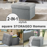 LINMAGCO Ottoman Storage Ottoman with Storage Small Foot Rest Stool Under Desk Stool Short Folding Footrest Linen Cloth Dark Gray 16X12X12IN