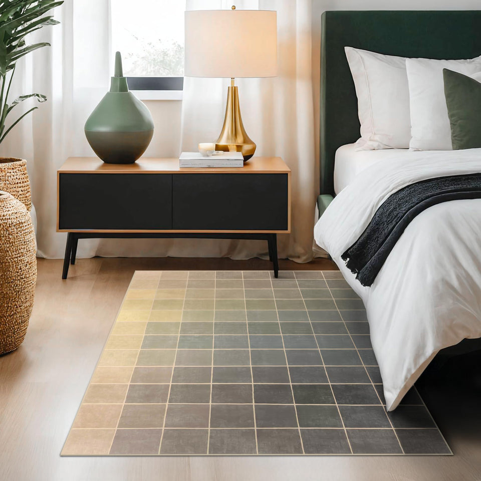 Neutral Living Room Rug - 10x14 Farmhouse Beige Brown Large Area Rug for Dining Room, Bedroom, Low Pile Lightweight Washable