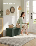 SONGMICS MAZIE Collection - 43 Inches Folding Storage Ottoman Bench, Ottoman with Storage, Foot Rest Stool, Load 660 lb, for Living Room, Synthetic Leather, Black ULSF701