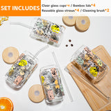 DWTS DANWEITESI Glass Cups with Lids and Straws 4 pcs,16oz Drinking Glasses Set for Coffee Bar Accessories,Iced Coffee Cups with Lids,Matcha Cup Glass Tumbler Reusable for Gifts