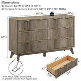 T4TREAM Fluted 7 Drawers Dresser, 54" Wide Modern Chest of Drawers with Faux Marble Top, Curved Profile Design, Dresser TV Stand, Wood Drawer Organizer for Bedroom, Living Room, Hallway, Natural Oak