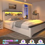 EnHomee King Size Bed Frame and Headboard & Storage, 4 Drawers and LED Built in Charging Station King Bed Frame with Storage Farmhouse,NO Noise,No Box Spring Needed,White