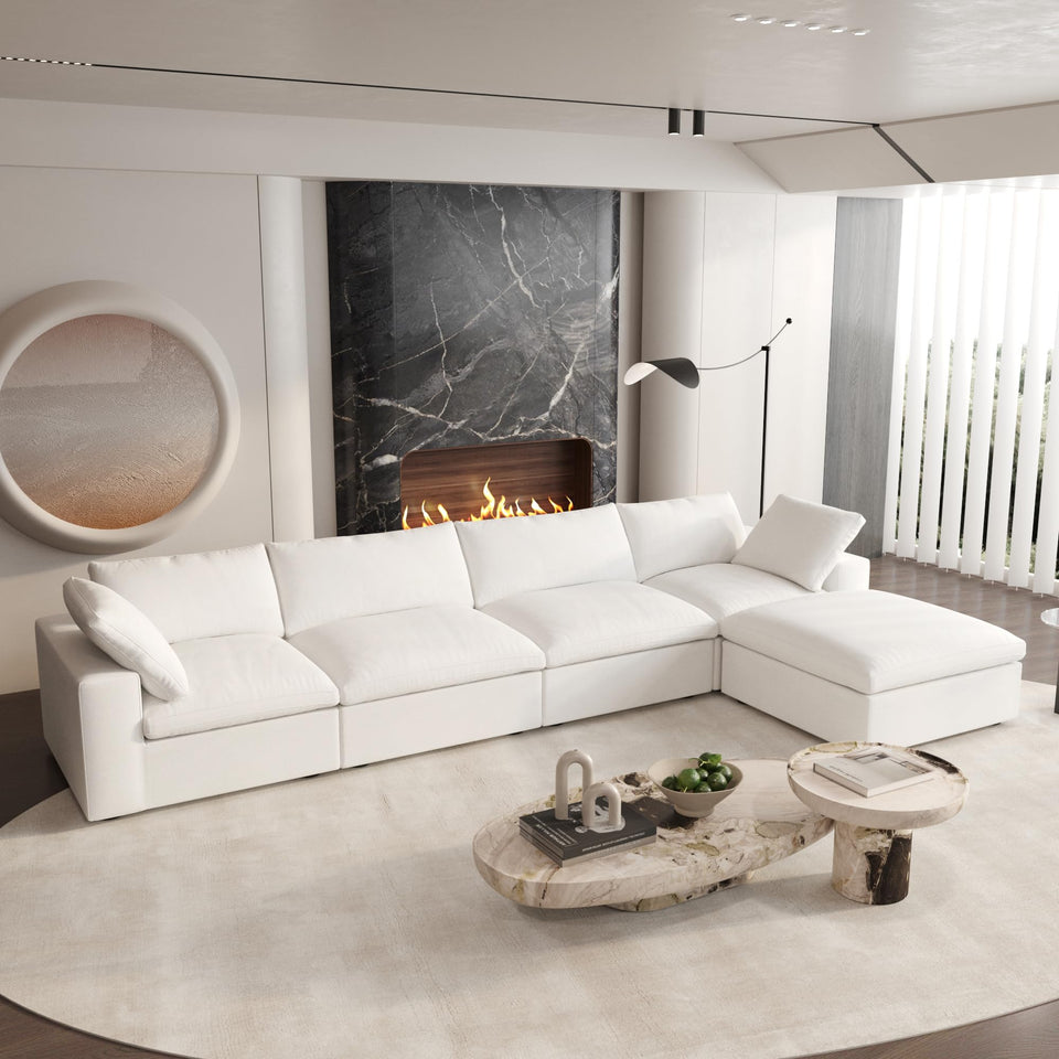 160.6" Cloud Couch Modular Sectional Sofa for Livingroom,Oversized Convertible Sofa with Storage Ottomans,6 Seat Wide Couches,Cushion Covers Removable (Khaki, 6 Seater)