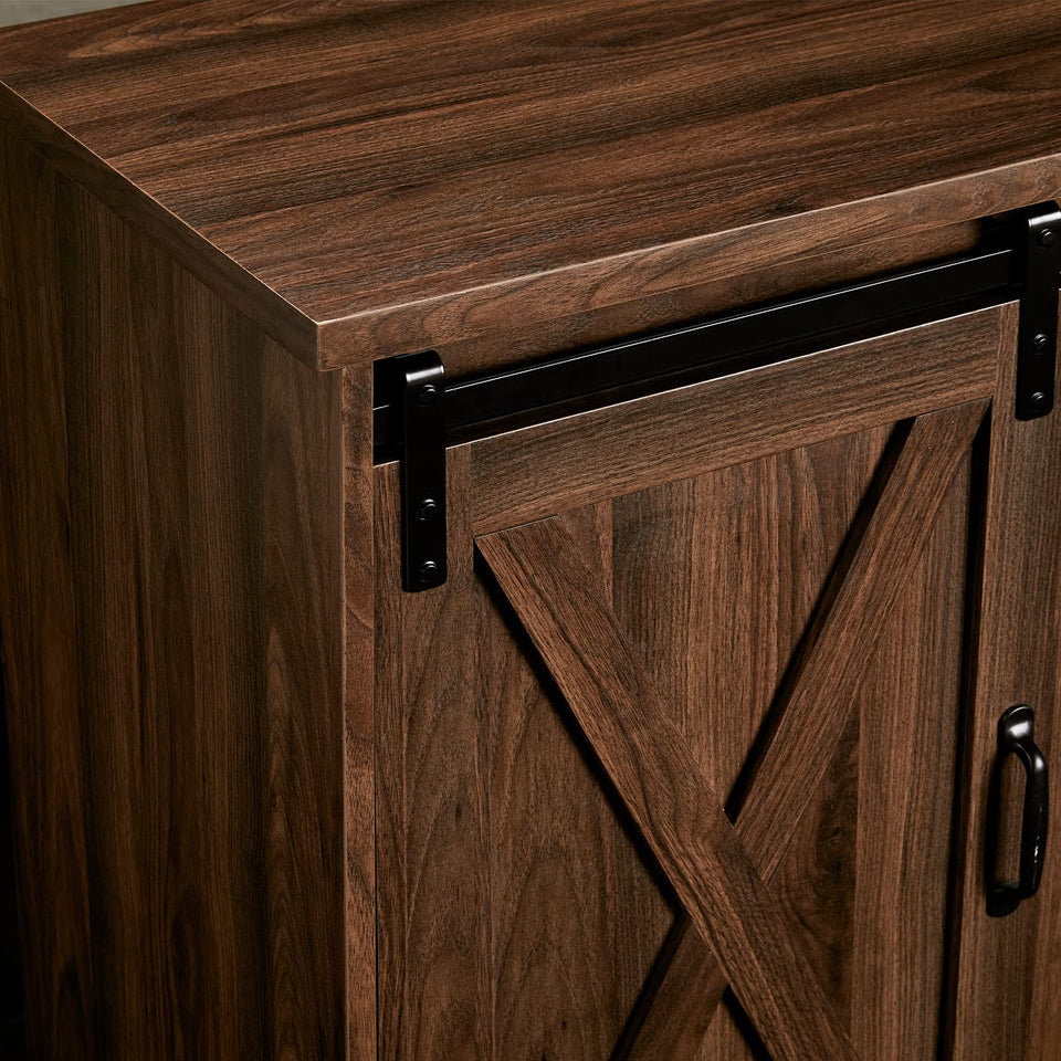 AMERLIFE Fireplace TV Stand with Sliding Barn Door for TVs up to 73", Farmhouse 63" Fireplace Entertainment Center with Storage Cabinets/Adjustable Shelves, Distressed White & Barnwood