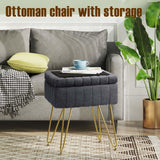 Greenstell Vanity Stool Chair Faux Fur with Storage, 15.7"L x 11.8"W x 19.4"H Soft Ottoman 4 Metal Legs with Anti-Slip Feet, Furry Padded Seat, Modern Multifunctional Chairs for Makeup, Bedroom Pink