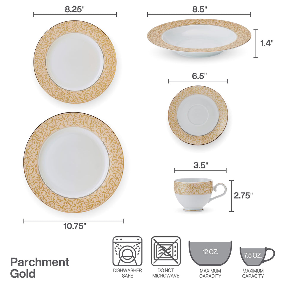 Mikasa Parchment 40-Piece Dinnerware Set, Service for 8, Durable Porcelain Plates, Bowls, and Mugs with Contemporary Design, Dishwasher Safe
