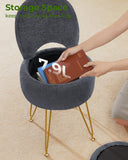 GREENSTELL Small Vanity Stool Chair with Storage and Folding Back, 13" x 13" x 17.7" Faux Fur Soft Ottoman for Teenager, 4 Metal Legs with Anti-Slip Feet, Furry Padded Seat for Makeup, Bedroom, White