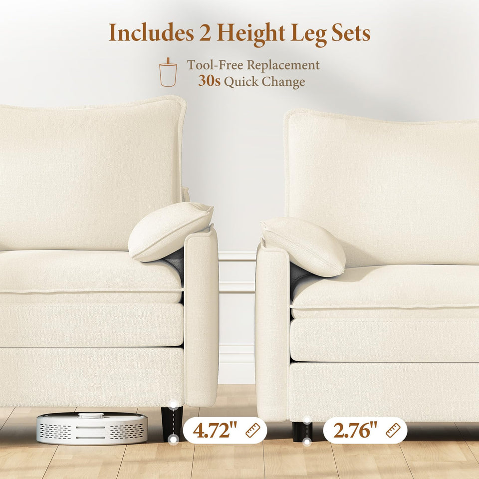 Vesgantti 142" U Shaped Sectional Couch, Comfy Cloud Modular Sectional Sofa with 2 Ottoman Deep Seat Chenille Modern Cloud Sofa, Modular Sofas for Living Room, Bedroom and Apartment, Beige