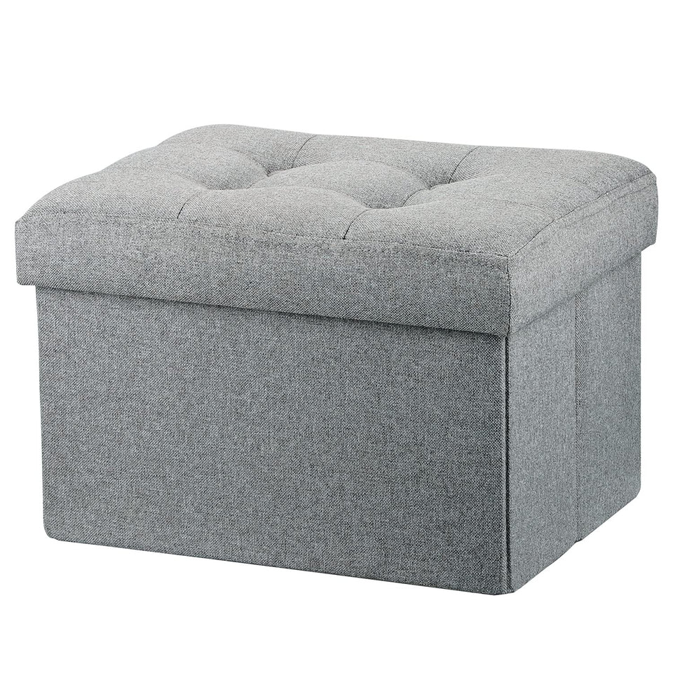 LINMAGCO Ottoman Storage Ottoman with Storage Small Foot Rest Stool Under Desk Stool Short Folding Footrest Linen Cloth Dark Gray 16X12X12IN