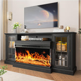 oneinmil 36 Inch 3-Sided Glass Fireplace TV Stand for TVs up to 80", Rustic Media Entertainment Center Console Table with Glass Door Closed Storage, Set of TV Table, White