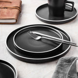 Stone Lain Celina Stoneware 32 Piece Dinnerware Set, Plates and Bowls, Black Matte Dish Collection, Service for 8 – Contemporary Minimalist Style, Microwave & Dishwasher Safe