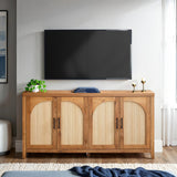 Walker Edison Sasha 4-Door Reeded Sideboard Buffet with Cord Management, 70 Inch, Coastal Oak