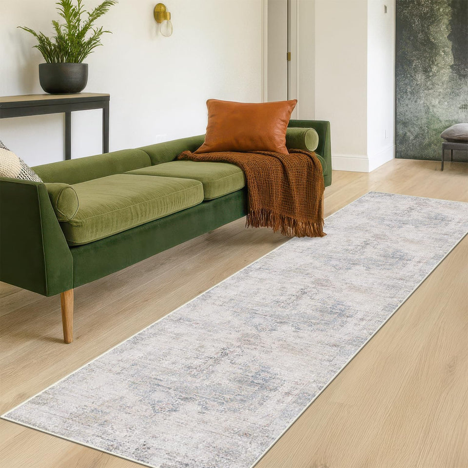 Neutral Living Room Rug - 10x14 Farmhouse Beige Brown Large Area Rug for Dining Room, Bedroom, Low Pile Lightweight Washable