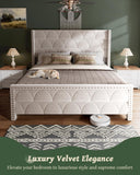 OHOHOLIVE King Size Bed Frame with 56" Headboard - 1000LBS Capacity Support, Velvet Upholstered Wingback Platform Bed Frame, Noise Free, Sturdy Wooden Slat Support