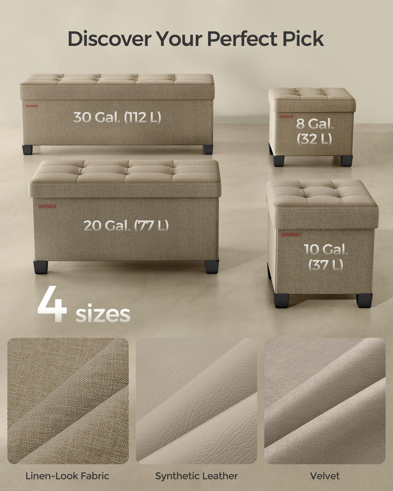 SONGMICS 15 Inches Cube Storage Ottoman, Bedroom Bench with Storage, Foot Stool with Feet, Holds Up to 660 lb, Dark Gray ULSF14GYZ