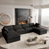 160.6" Cloud Couch Modular Sectional Sofa for Livingroom,Oversized Convertible Sofa with Storage Ottomans,6 Seat Wide Couches,Cushion Covers Removable (Khaki, 6 Seater)