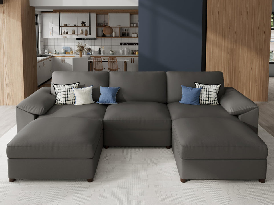 EASE MOOSE Leather Sectional Couch, Oversized Modular Sectional Sofas, Wide Deep Seat Modular Couch, Scratch Resistant Faux Leather Material, L Shaped Sofa for Big Spaces,Beige