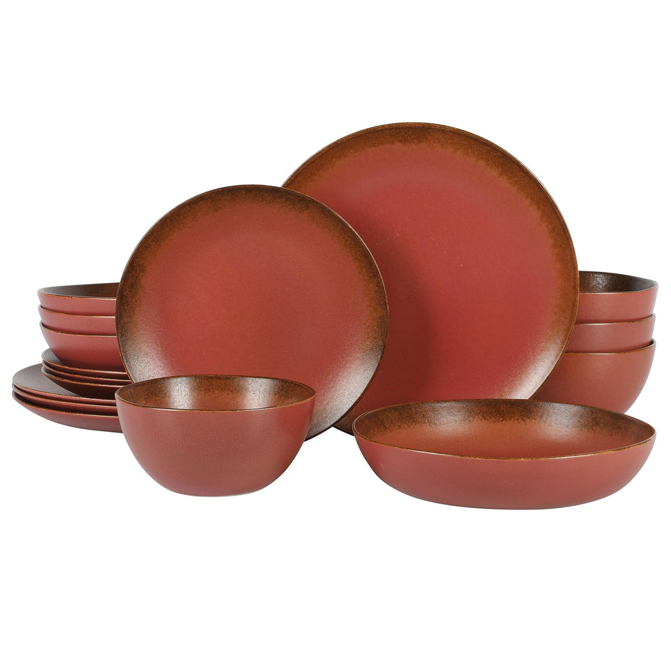 Bloomhouse Santorini Mist Double Bowl Terracotta Reactive Glaze Plates and Bowls Dinnerware Set - Amber, Service for Four (16pcs)