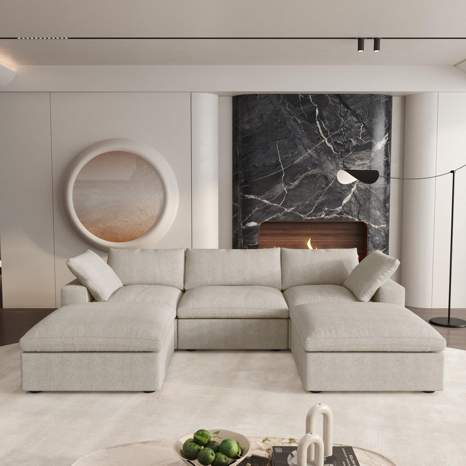 160.6" Cloud Couch Modular Sectional Sofa for Livingroom,Oversized Convertible Sofa with Storage Ottomans,6 Seat Wide Couches,Cushion Covers Removable (Khaki, 6 Seater)