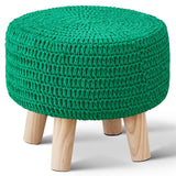 Wimarsbon Pouf Ottoman, 100% Cotton Knitted Boho Footstool, Round Footrest with Non-Skid Wood Legs, Home Décor Handmade Pouffe, Leisure Floor Step Stool for Living Room (Beige)