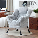 LITA Lazy Chair with Ottoman, Modern Accent Leisure Upholstered Lazy Sofa Armchair, Contemporary Lounge Reading Chair with Armrests and a Side Pocket for Living Room, Bedroom & Small Space, Dark Grey