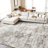 12x15 Area Rug for Living Room – Large Modern Neutral Abstract Thin Washable Carpet, Soft Low Pile Non-Slip Stain-Resistant for Bedroom Dining Room Home Office (Beige Grey)