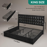YITAHOME King Size Bed Frame with 3 Storage Drawers and RGB LED Lights, Velvet Upholstered Bed with Charging Station and Storage Headboard, No Box Spring Needed, Easy Assembly, Noise-Free, Grey