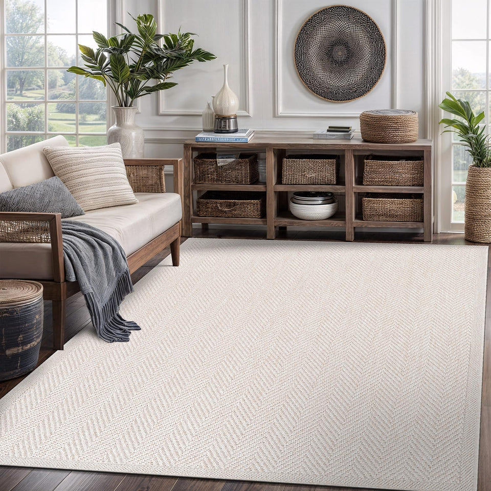 CAMILSON Easy Jute Rug 10x14, Indoor Outdoor Natural Color Fiber Area Rugs for Living Room Patio and Kitchen Rug, Sisal Boho Woven Design, Easy-Cleaning, Washable Outside Carpet Alfombras (10 x 14)