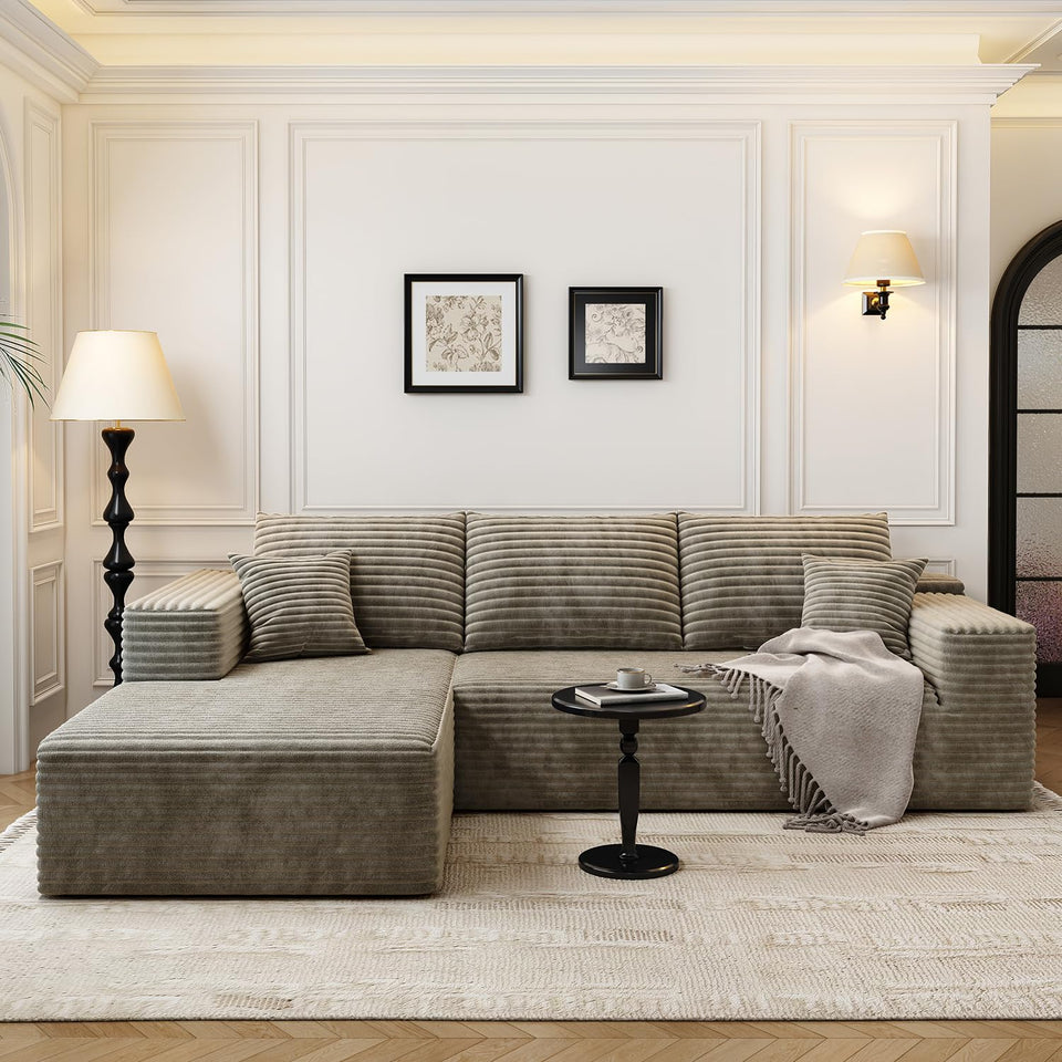 135.4" Cloud Modular Sectional Couch with 1 Ottoman,Modern Minimalist Upholstered Couches, Comfort U Shaped Sofa for Living Room,Deep Seat Corner Couch，No Assembly Required (Black,Left Facing Chaise)