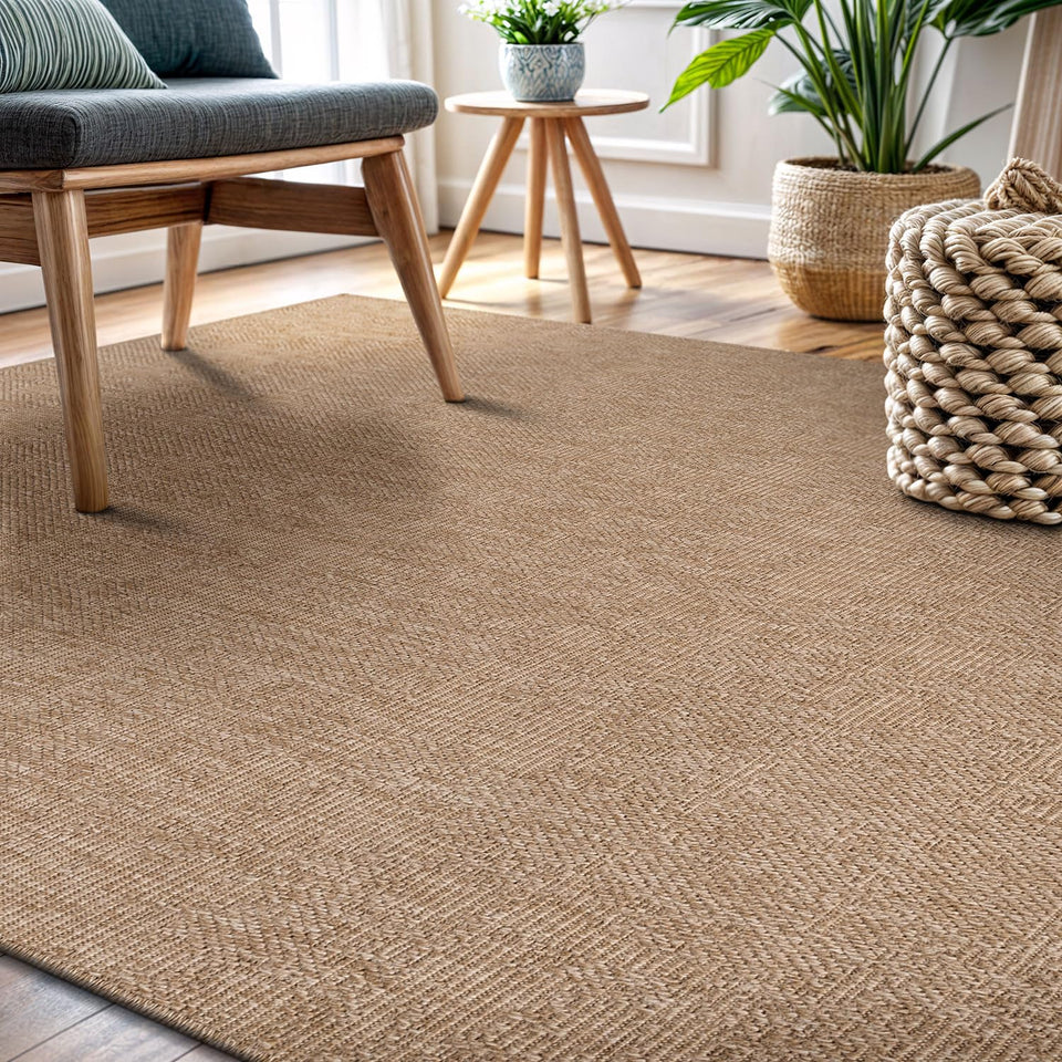 CAMILSON Easy Jute Rug 10x14, Indoor Outdoor Natural Color Fiber Area Rugs for Living Room Patio and Kitchen Rug, Sisal Boho Woven Design, Easy-Cleaning, Washable Outside Carpet Alfombras (10 x 14)