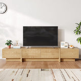 UKAOCAI 86.61'' Tambour TV Stand for 55-85 Inch, Modern Entertainment Center with Large Storage Cabinet & Open Shelves, TV Console with Sliding Doors for Living Room, Bedroom, Natural