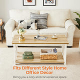 GreenForest Coffee Table for Living Room with Round Corners Farmhouse Style Center Table with Storage Shelf 39 Inch Space Saving Easy Assembly Gray Wash