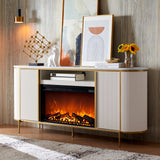 OKD Luxury 70" Fluted TV Stand, Modern Chic Entertainment Center for TVs Up to 80 inches, TV Console with Faux Marble Top, Curved Profile Design, Media Console for Living Room, Natural Oak